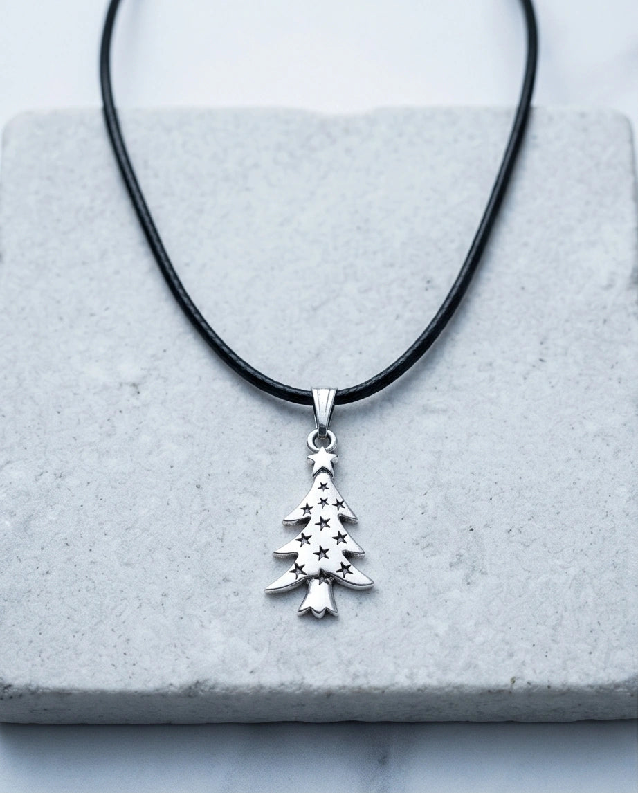 The Starry Pine: Minimalist Matte Silver Christmas Tree Pendant Necklace