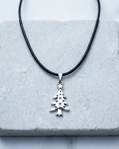 The Starry Pine: Minimalist Matte Silver Christmas Tree Pendant Necklace