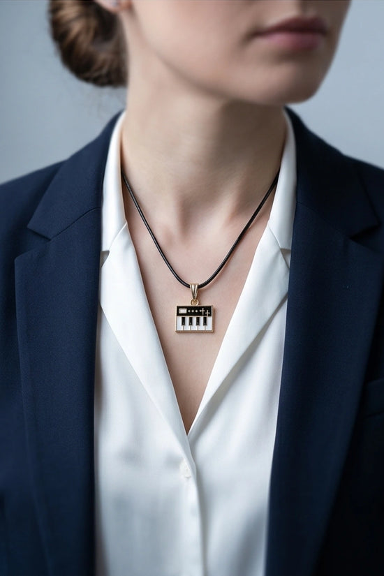 Gold and Black Synthesizer Keyboard Necklace