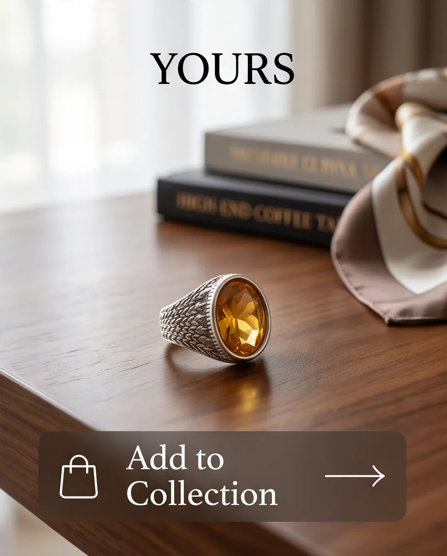 Citrine Gemstone Laurel Bezel Dragon-Scale Silver Ring