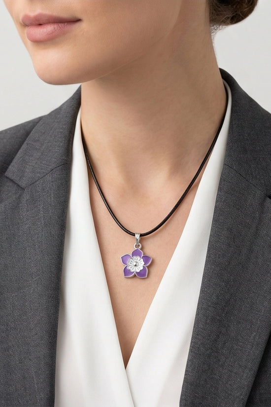 Delicate Lavender and White Layered Floral Enamel Pendant Necklace
