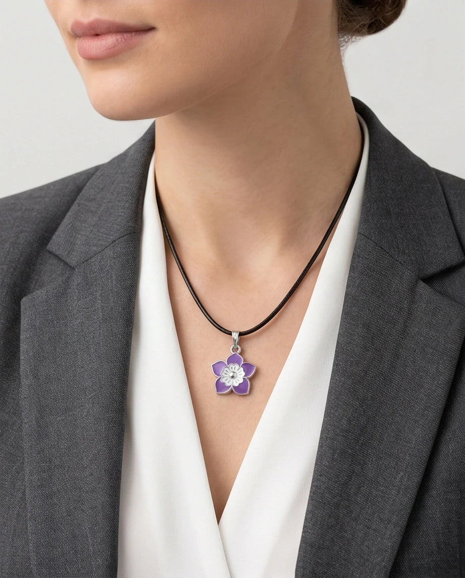 Delicate Lavender and White Layered Floral Enamel Pendant Necklace