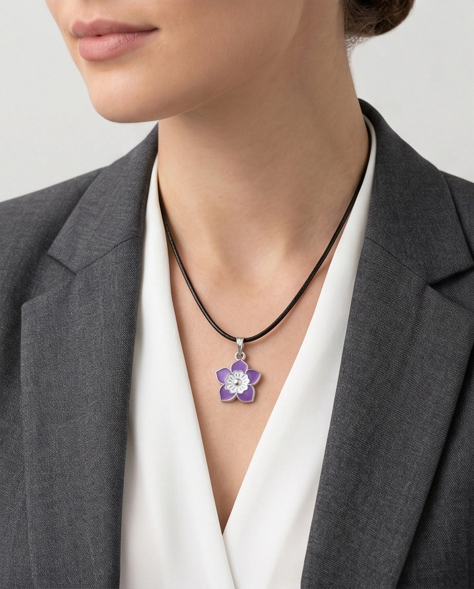 Delicate Lavender and White Layered Floral Enamel Pendant Necklace