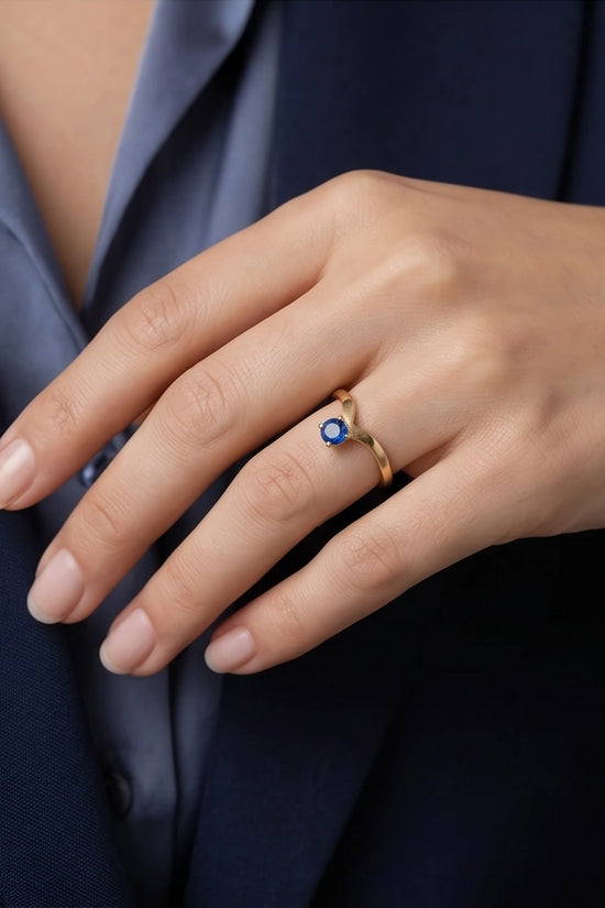 Gold Plated Blue Sapphire Droplet Chevron Ring