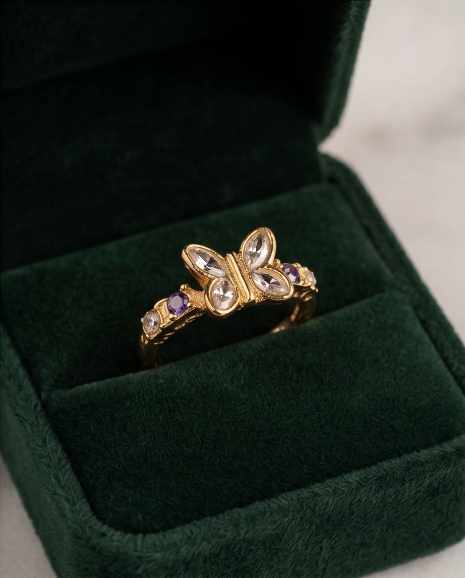 Gold Butterfly Gemstone Band Ring