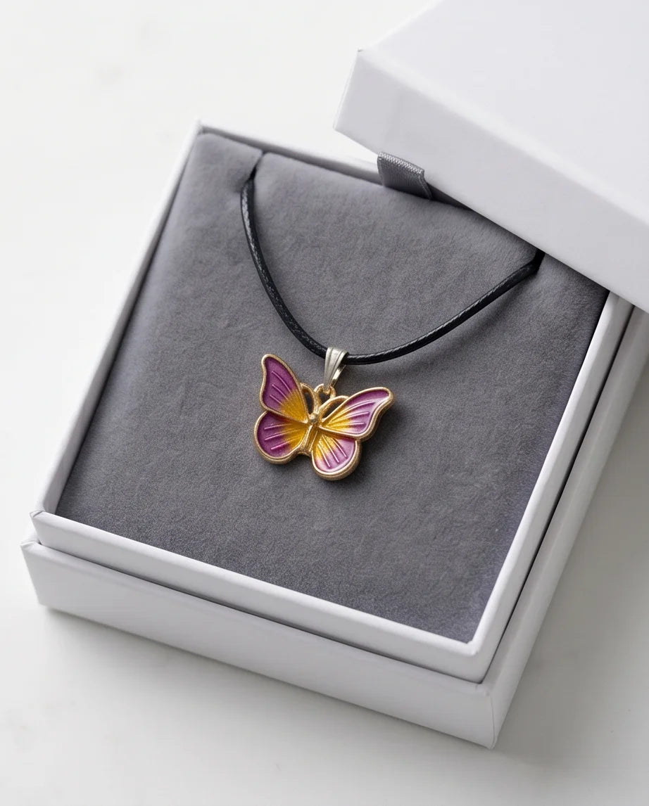 Purple & Gold Butterfly Pendant Necklace