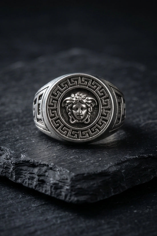 Vintage Silver Medusa Signet Ring