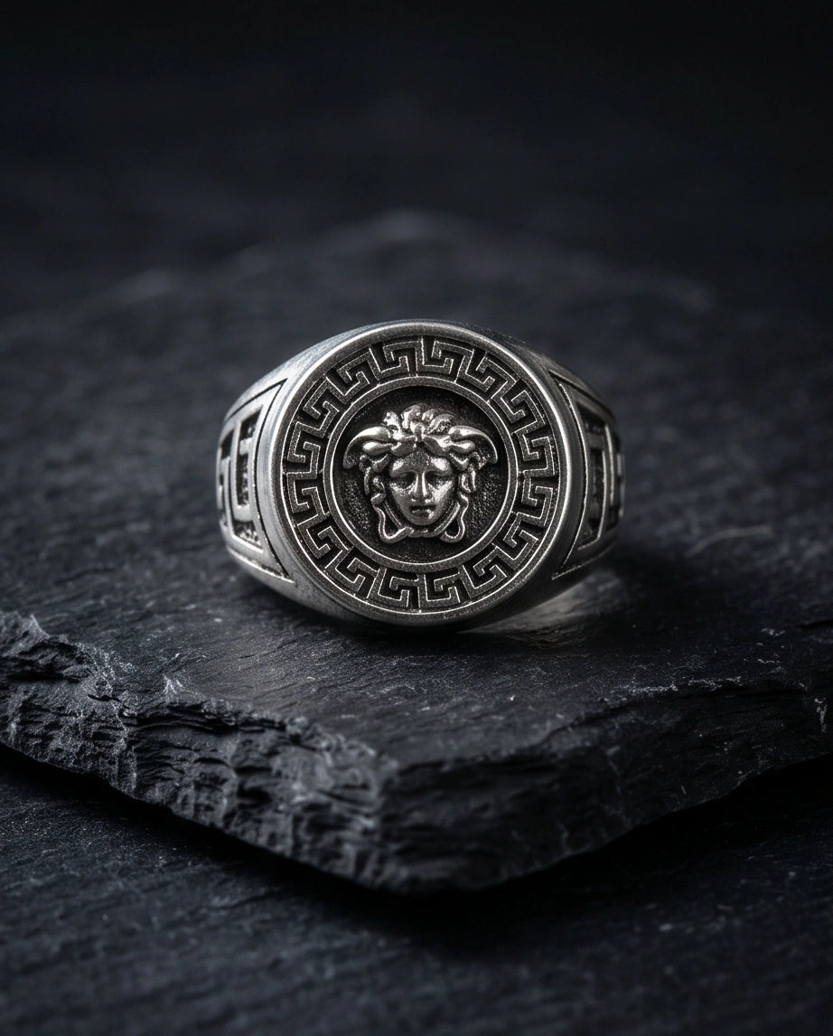 Vintage Silver Medusa Signet Ring