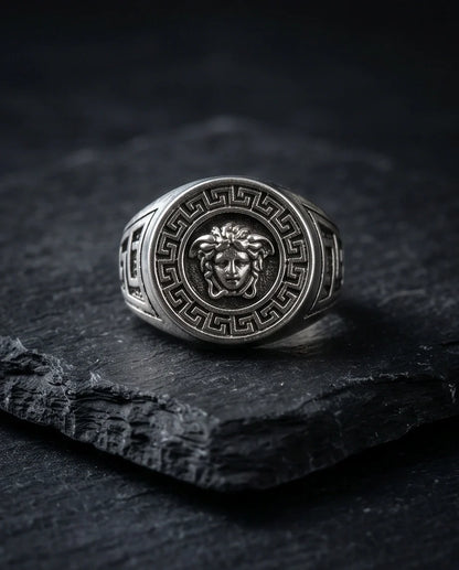 Vintage Silver Medusa Signet Ring
