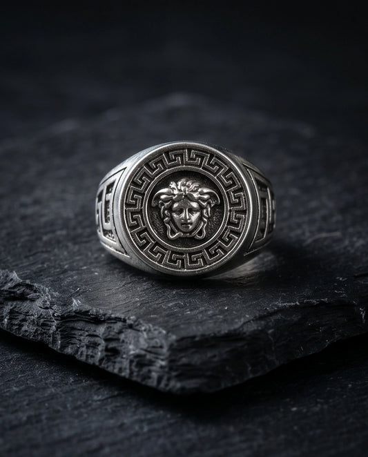 Vintage Silver Medusa Signet Ring