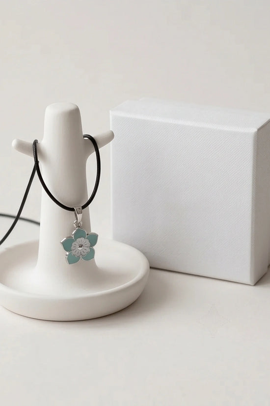 Serene Blue and White Layered Floral Enamel Pendant Necklace