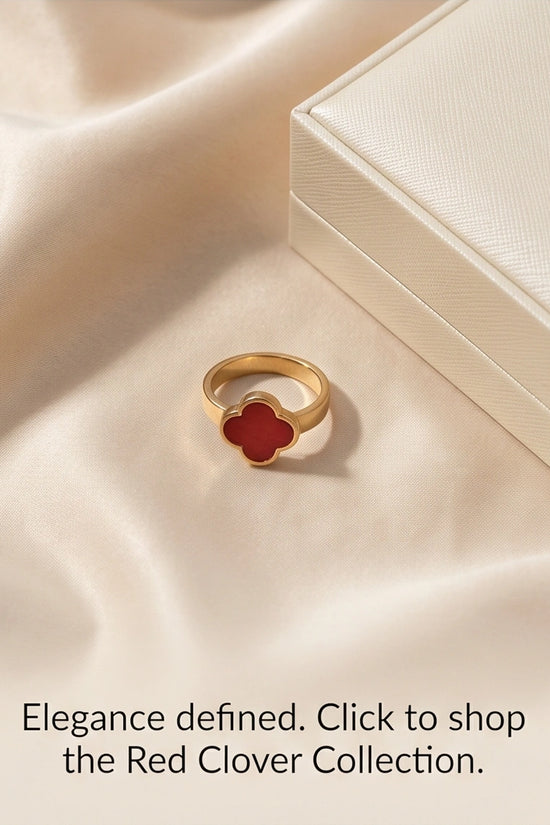 Golden Carnelian Clover Minimalist Ring
