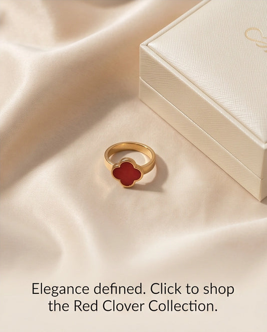 Golden Carnelian Clover Minimalist Ring