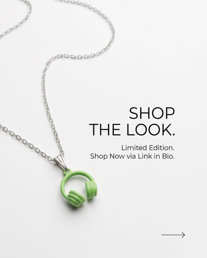 Lime Green Headphones Enamel Pendant Necklace