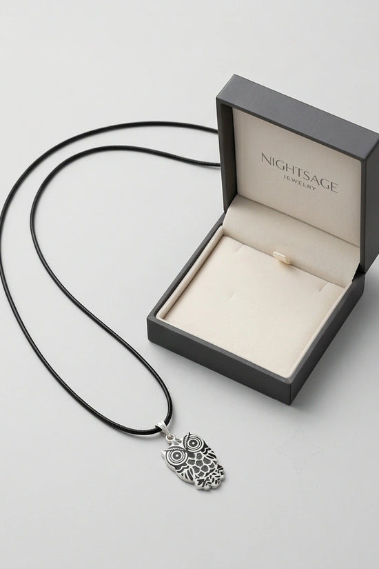 Intricate Monochrome Owl Totem Pendant Necklace