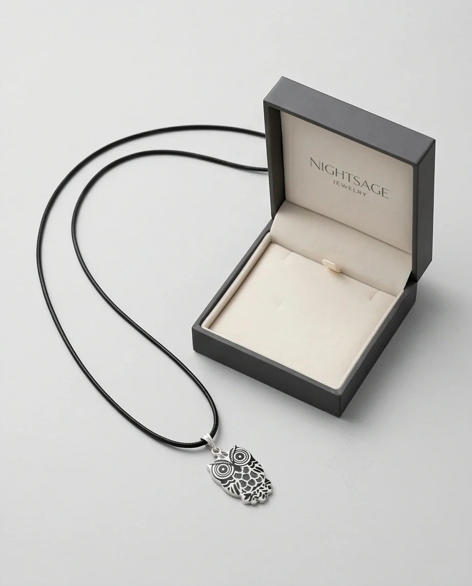 Intricate Monochrome Owl Totem Pendant Necklace
