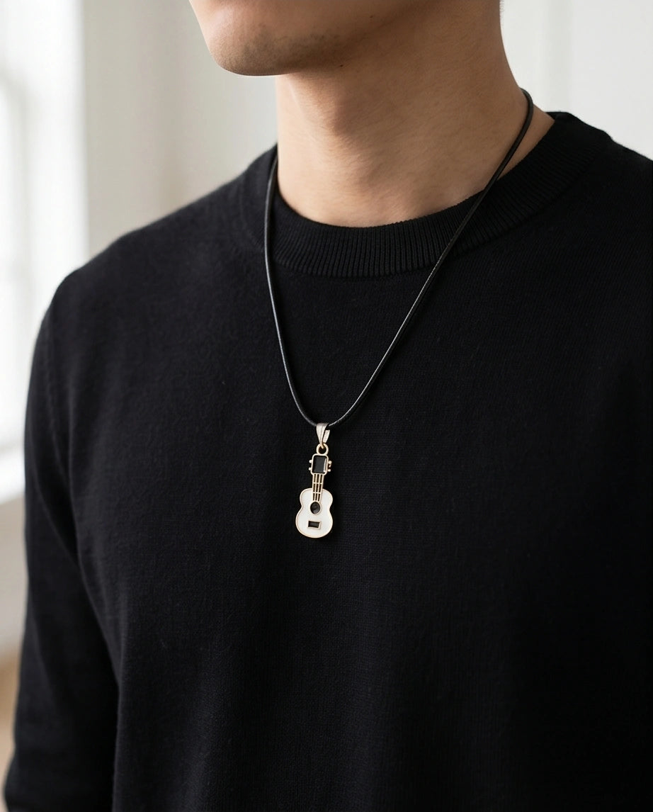Gold and White Acoustic Guitar Necklace