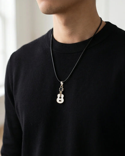 Gold and White Acoustic Guitar Necklace