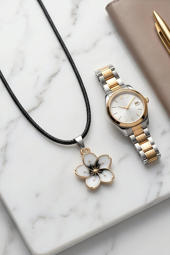 Gold and White Blossom Pendant Necklace