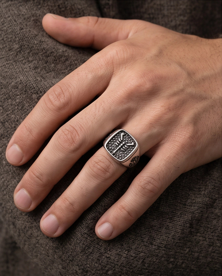 Arachnid Stippled Square Signet Silver Ring