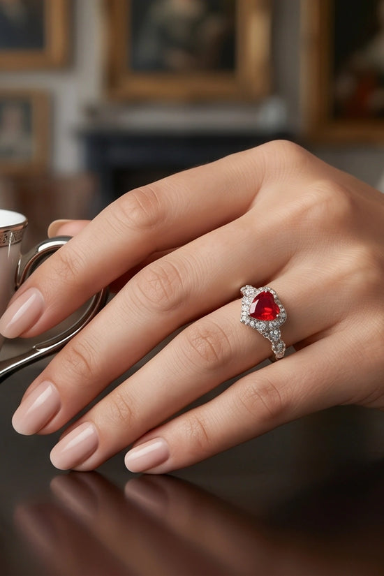 Vintage Heart Ruby & Diamond Accent Ring