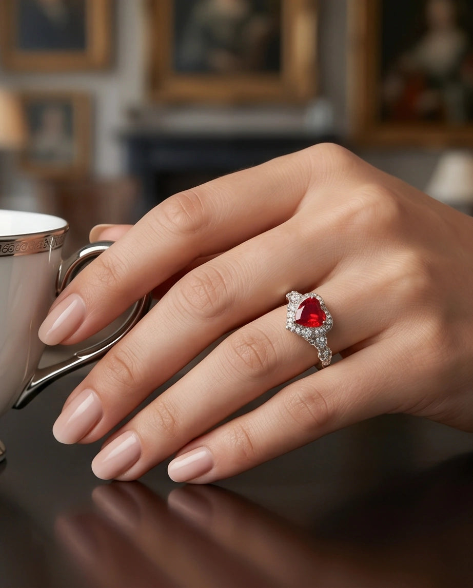 Vintage Heart Ruby & Diamond Accent Ring