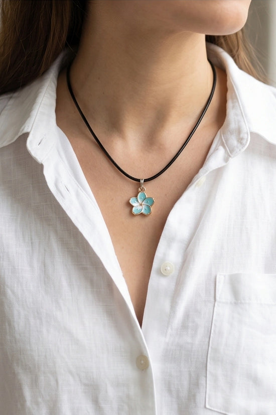 Gold and Pastel Blue Blossom Necklace
