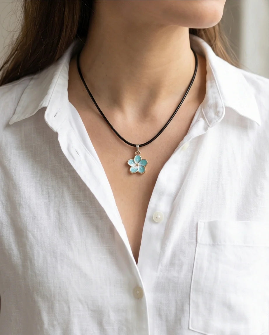 Gold and Pastel Blue Blossom Necklace