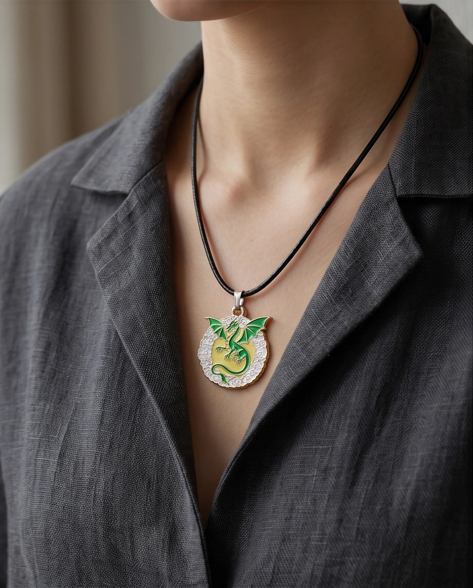 Green Dragon Medallion Cord Necklace
