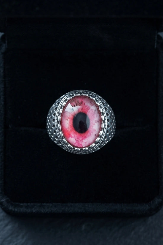 Vintage Sterling Silver Gothic Pink Eclipse Eye Ring