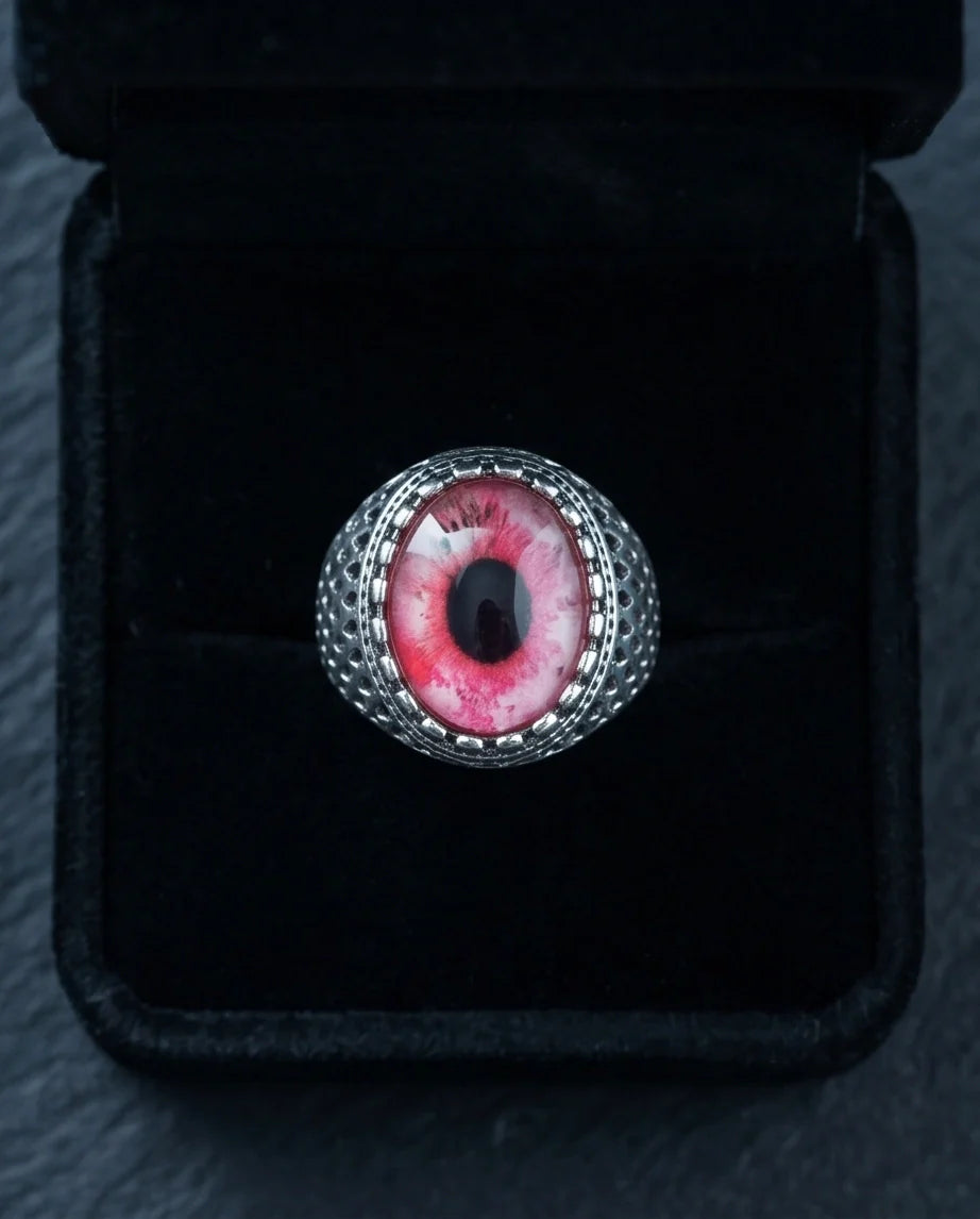 Vintage Sterling Silver Gothic Pink Eclipse Eye Ring