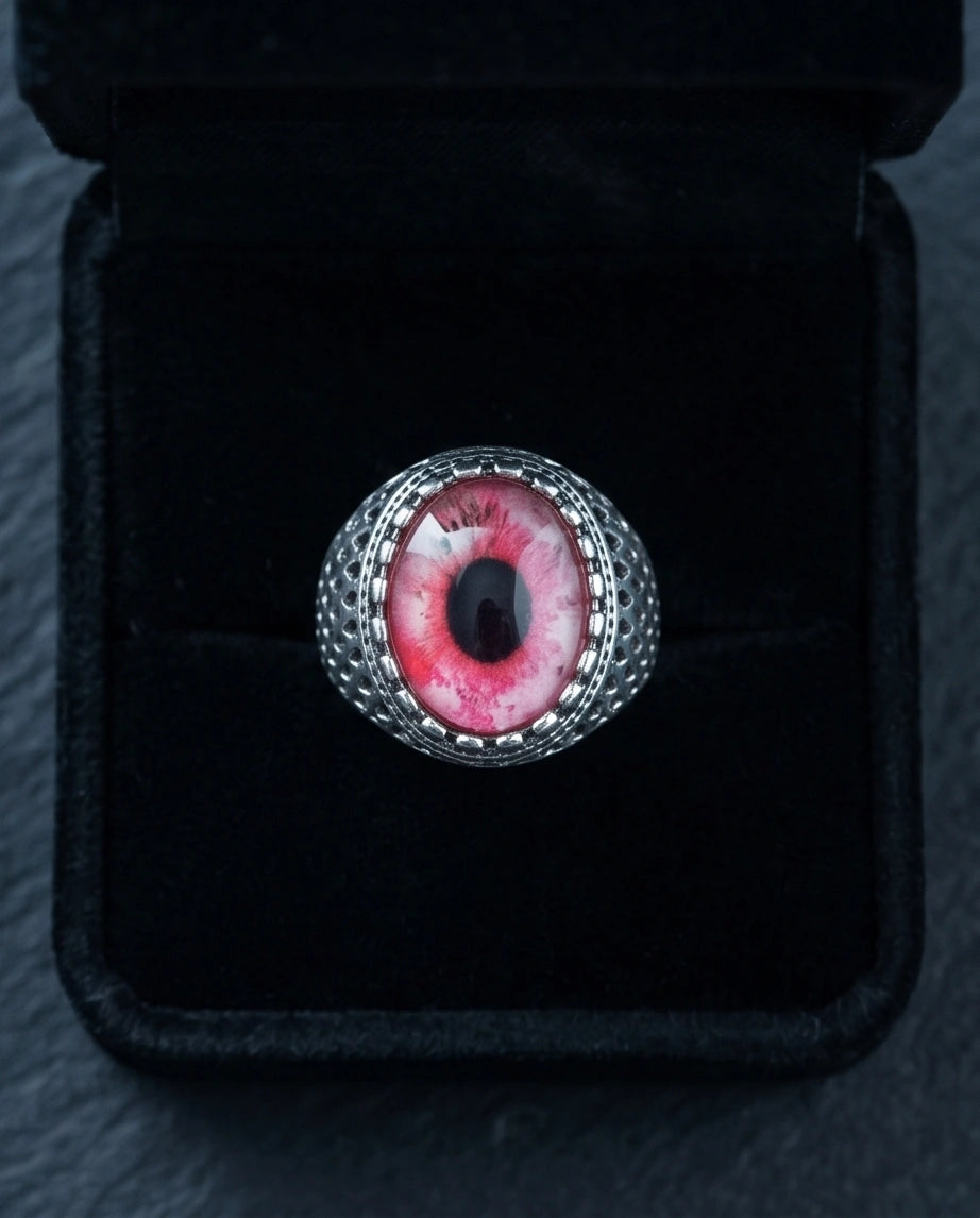Vintage Sterling Silver Gothic Pink Eclipse Eye Ring
