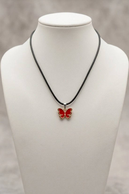 Gold and Red Butterfly Pendant Necklace