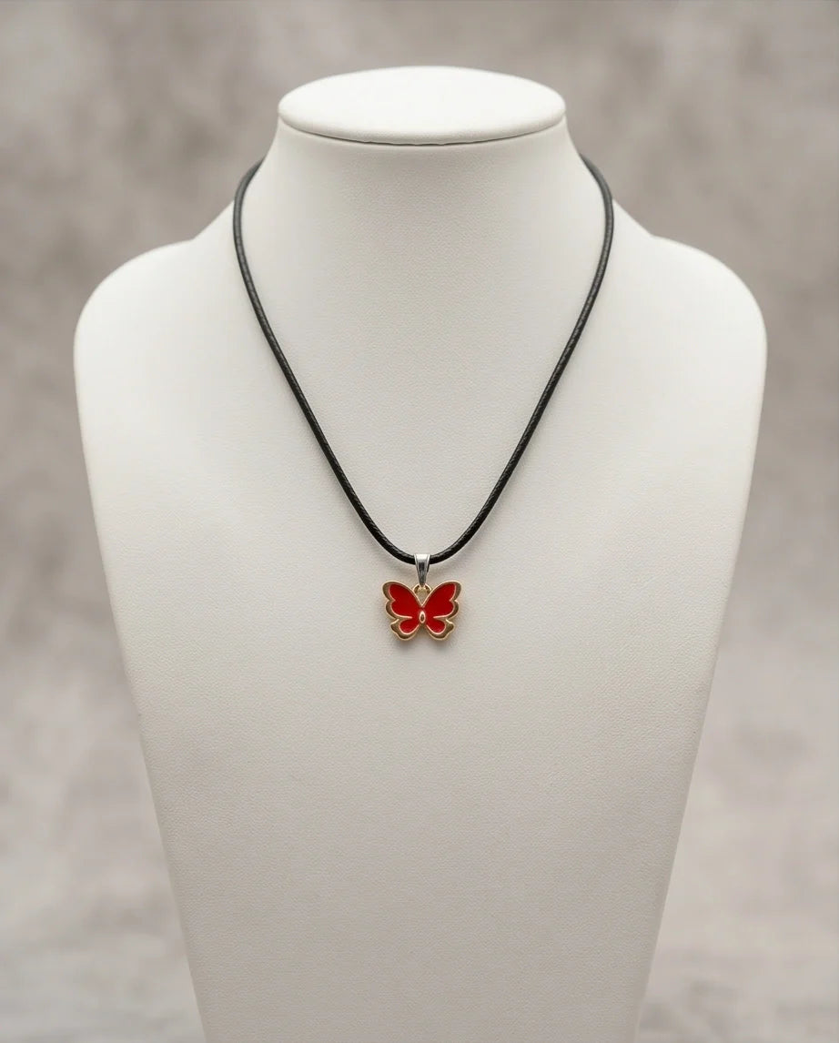 Gold and Red Butterfly Pendant Necklace