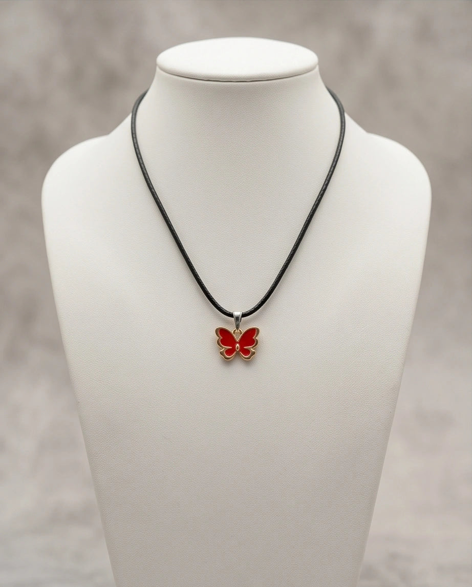 Gold and Red Butterfly Pendant Necklace