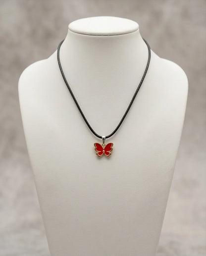 Gold and Red Butterfly Pendant Necklace