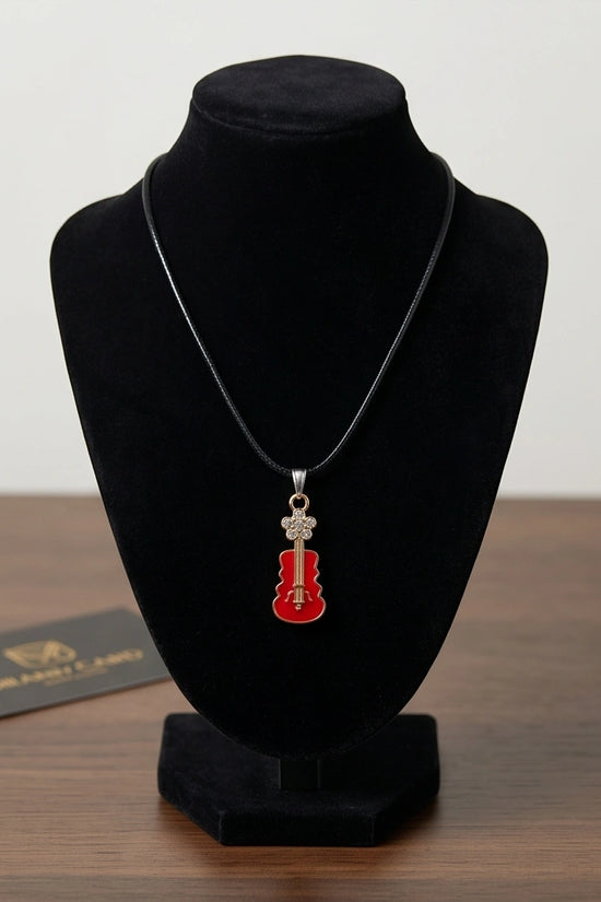 Gold and Red Enamel Violin Necklace