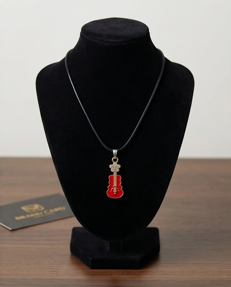 Gold and Red Enamel Violin Necklace