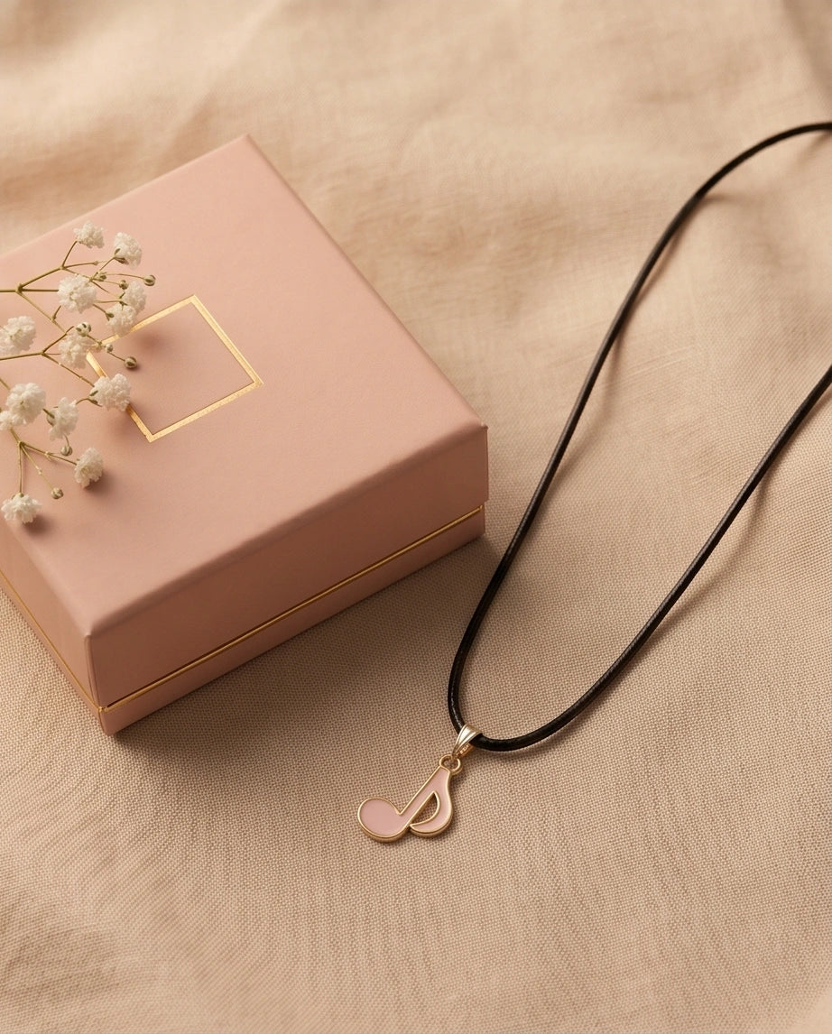 Gold and Pink Eighth Note Necklace