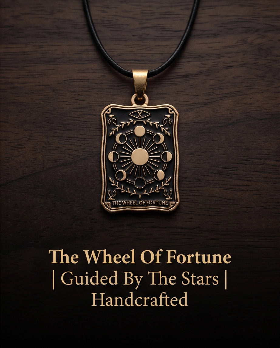 Gold "The Wheel of Fortune" Tarot Card Pendant Necklace