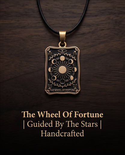 Gold "The Wheel of Fortune" Tarot Card Pendant Necklace