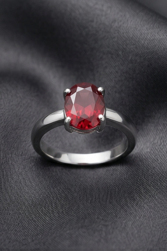 Sterling Silver Oval-Cut Ruby Red Solitaire Ring