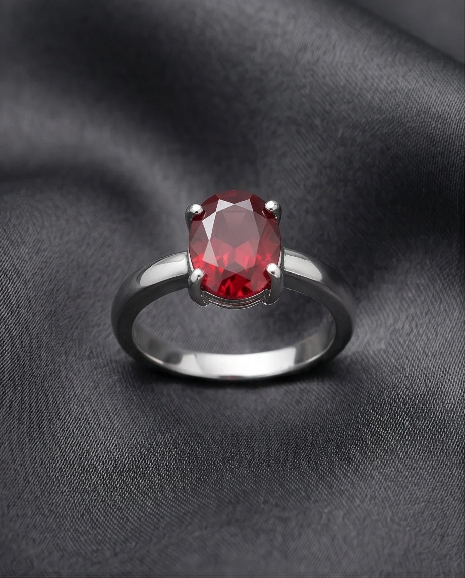 Sterling Silver Oval-Cut Ruby Red Solitaire Ring