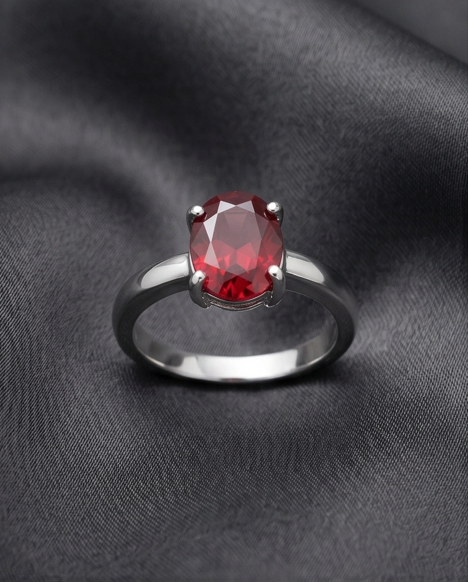 Sterling Silver Oval-Cut Ruby Red Solitaire Ring