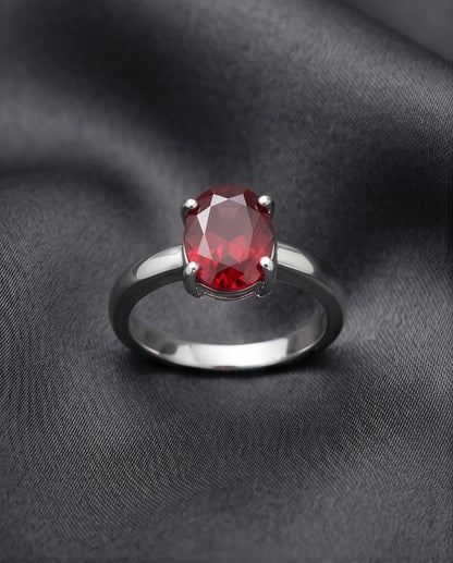 Sterling Silver Oval-Cut Ruby Red Solitaire Ring