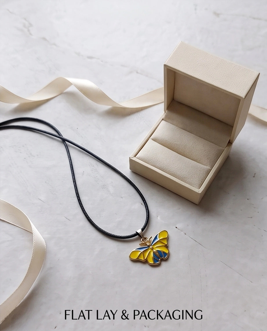 Blue & Yellow Butterfly Cord Necklace