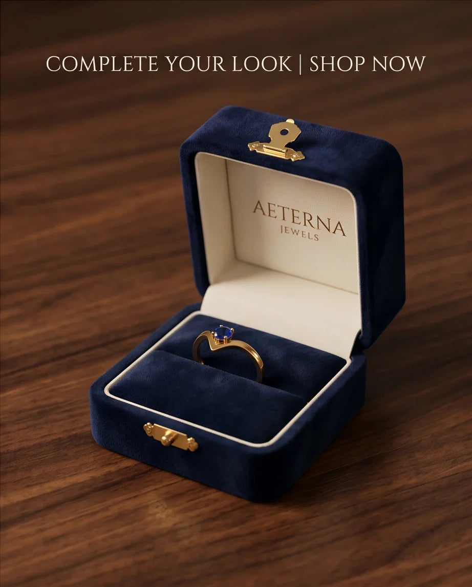 Gold Plated Blue Sapphire Droplet Chevron Ring