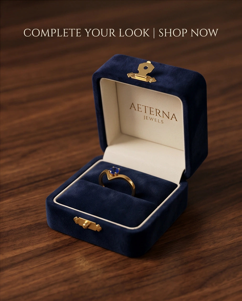 Gold Plated Blue Sapphire Droplet Chevron Ring