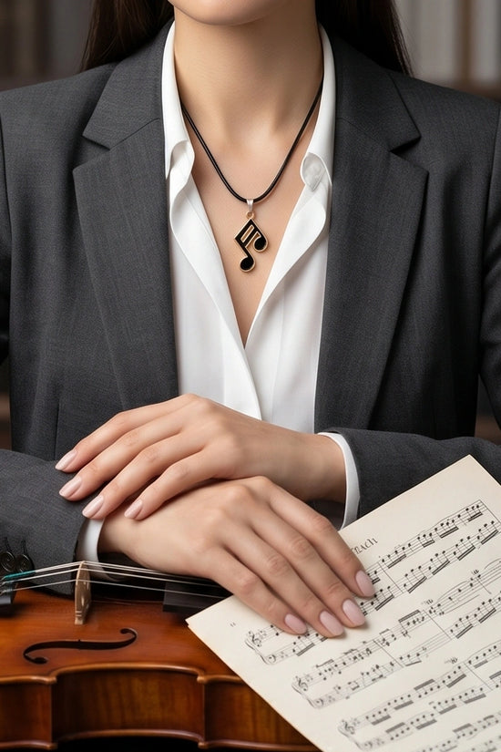 Rose Gold and Black Sixteenth Note Necklace