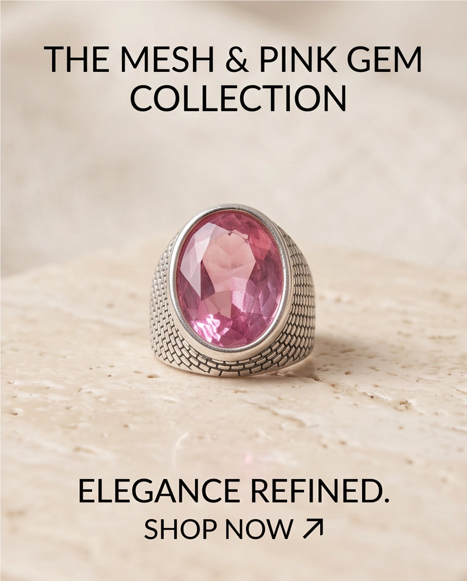 Rose Pink Oval-Cut Gemsonde Brick-Link Silver Ring